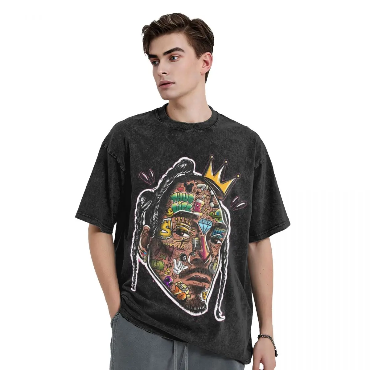 Caricatura Do Snoop Dogg T Shirt Washed 100% Cotton Oversize T-Shirt Style Funny 90s Music for Men Women Tops Summer Tee Shirt