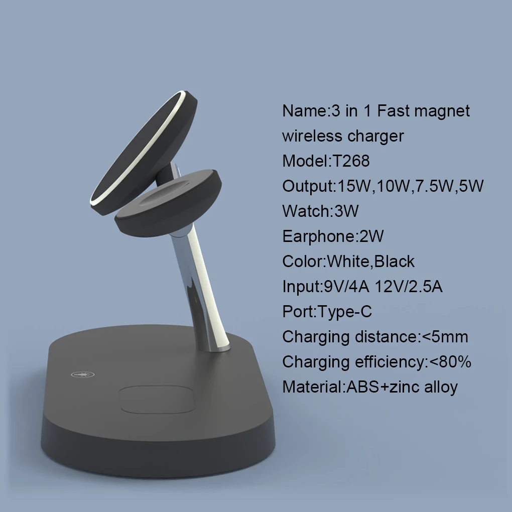 Wireless Fast Charging Dock Station Phone Watch Charger Control Adjustable Portable Table Stand Pad Hotel