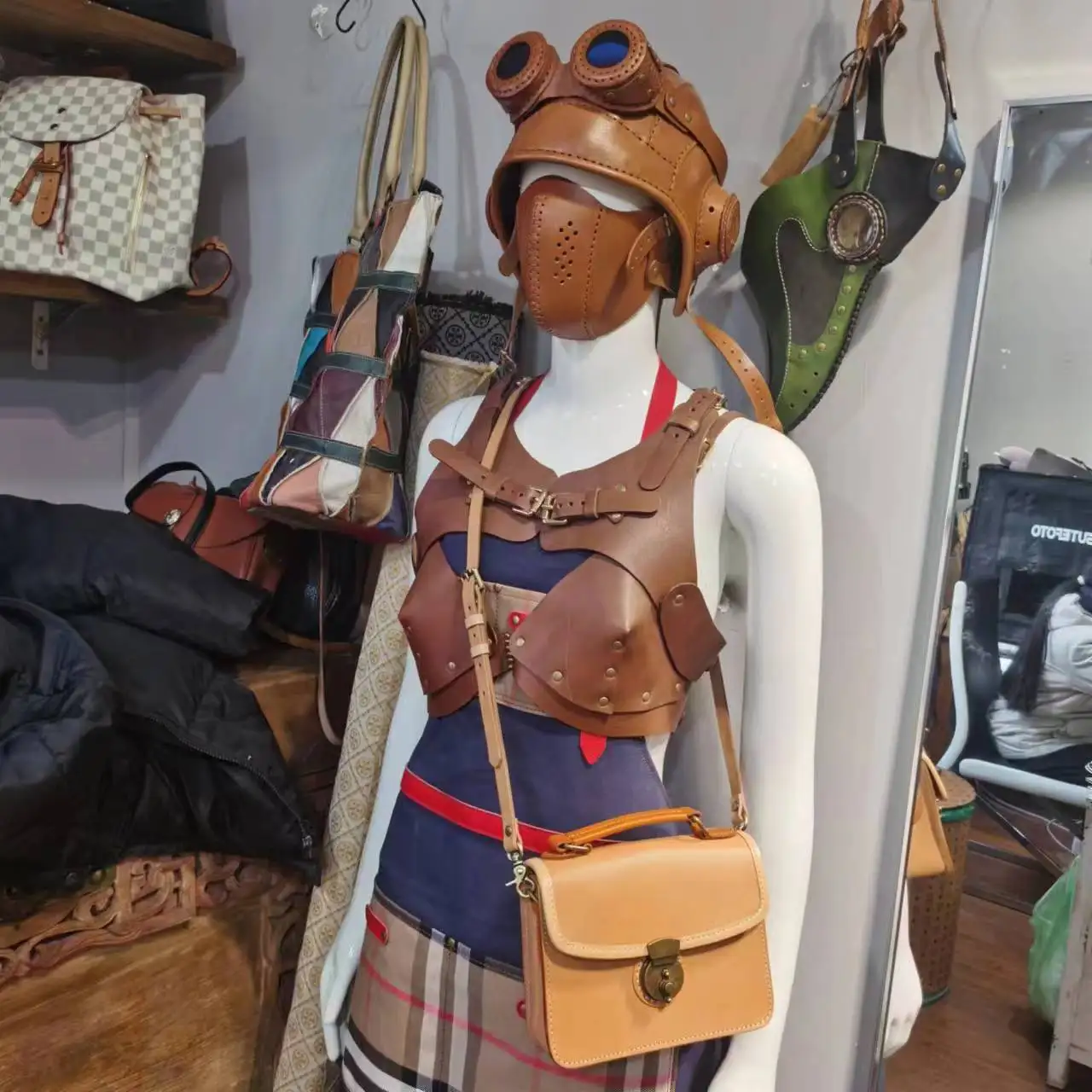 Masquerade Halloween Souvenir Classic Leather Pilot Oufit Vest Helmet Mask Helmet Facial