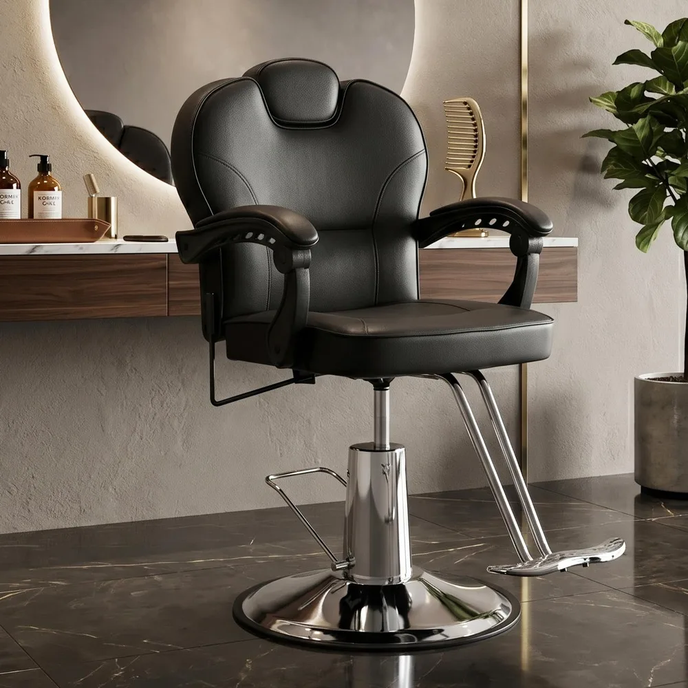 Barber Chair with Heavy Duty Hydraulic Pump, Salon Chair for Hair Stylist, 360° Swivel 90°-140° Backrest Reclining