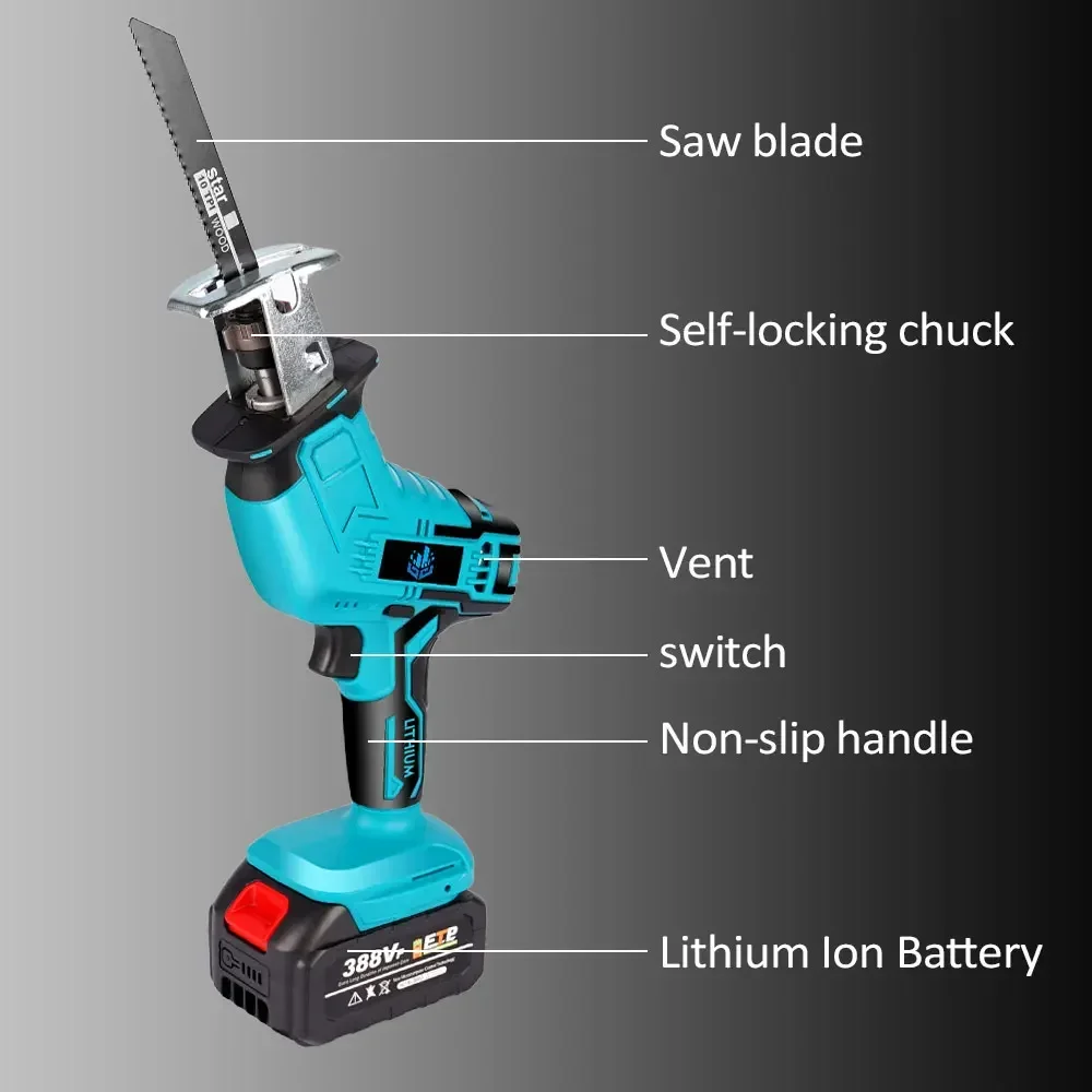 18V Cordless Reciprocating Saw Variable Speed Electric Saw Saber Saw Portable Wood Metal Cutting Chainsaw for Makita 18V Battery