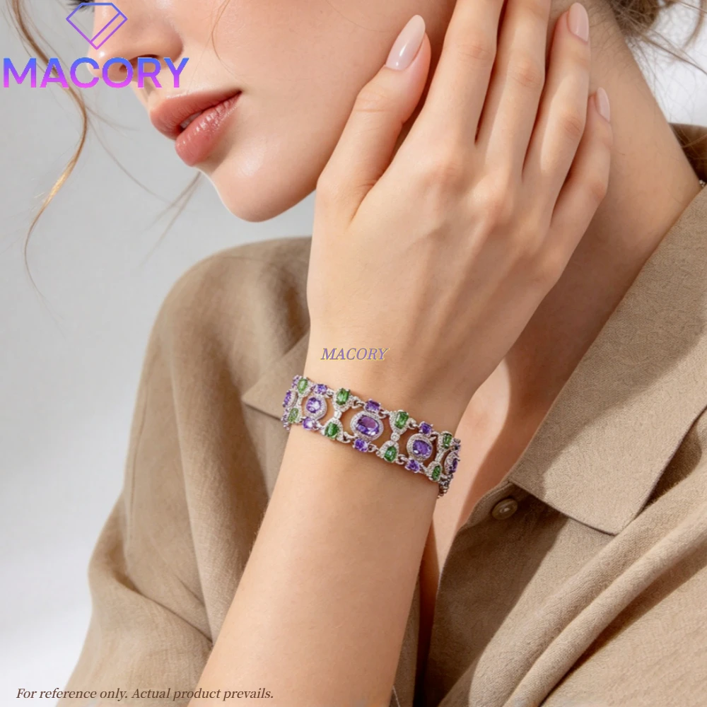 Natural Tsavorite and Tanzanite Bracelet S925 Sterling Silver Multi Stone Link Bracelet for Women Thanksgiving Birthday gifts