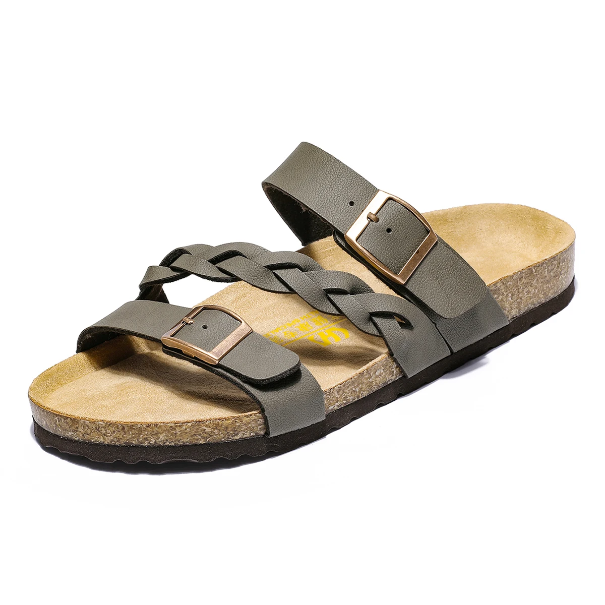 Double Buckle Cork Sandals Men Women Arch Support Flat Cork Footbed Slides Non Slip Summer Beach Casual Slippers Big Size 49 50