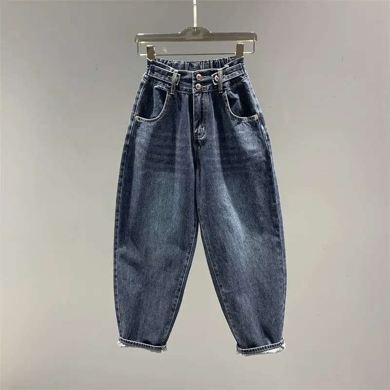 

Мужские джинсы-харемы оверсайз, свободные, эластичные, с широкими штанинами, с высокой талией, осенне-зимние, из денима, для пар