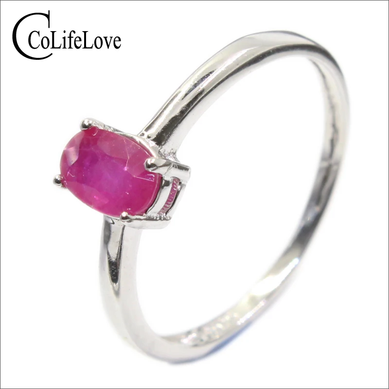 Classic Ruby Wedding Ring for Woman 4mm * 6mm Genuine Ruby Silver Ring Sterling Silver Ruby Ring Real Silver Gemstone Jewelry