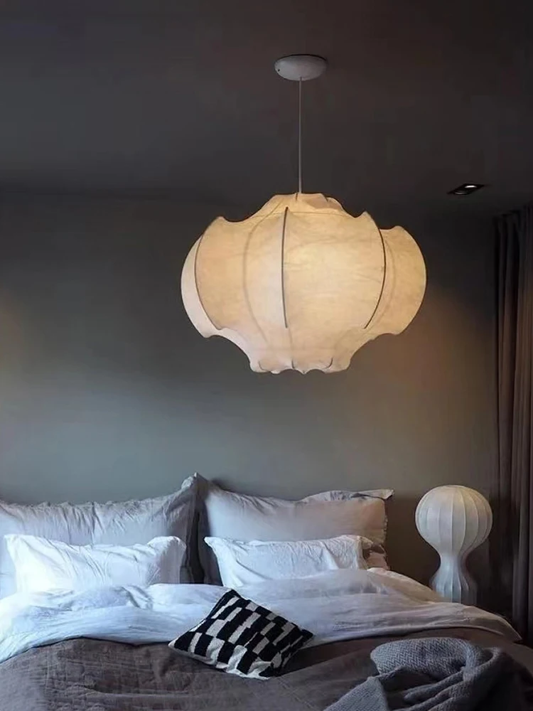 

Handmade Bedroom silk chandelier French retro Wabi-sabi living room dining room cream style Silk pendant lamps