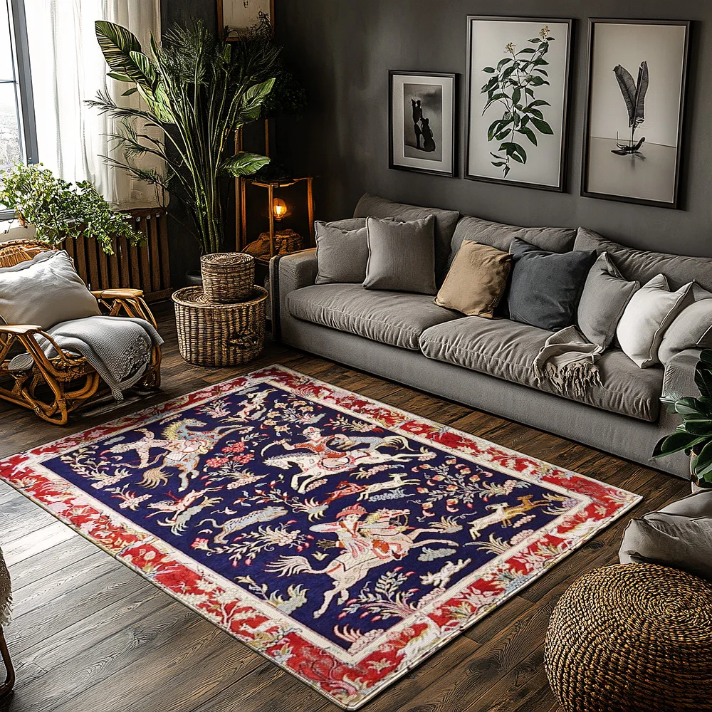 Vintage Persian Rug Medieval Tapestry Gothic Wall Art Renaissance Decor Antique Floor Mat Historical Home Accent Fantasy Decor L