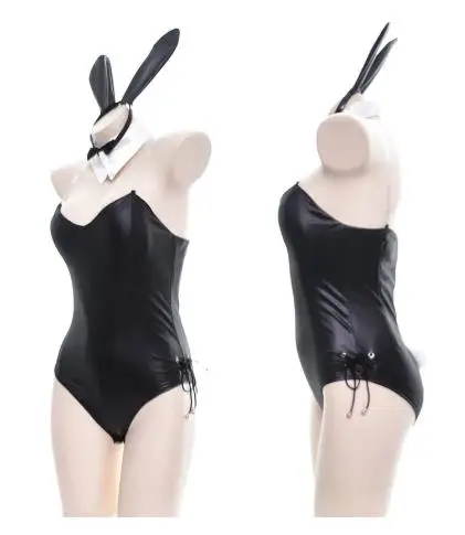 Party Bunny Girl Teams Jazz Pole Dancing Performance black patent leather Bodysuit Halloween Nightclub DJ Singer Stage Costume