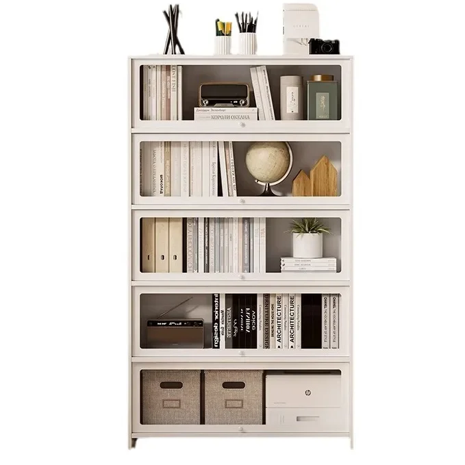 Steel bookcase with glass door Children's bookshelf Home living room locker Dust-proof display cabinet Wrought iron shelf