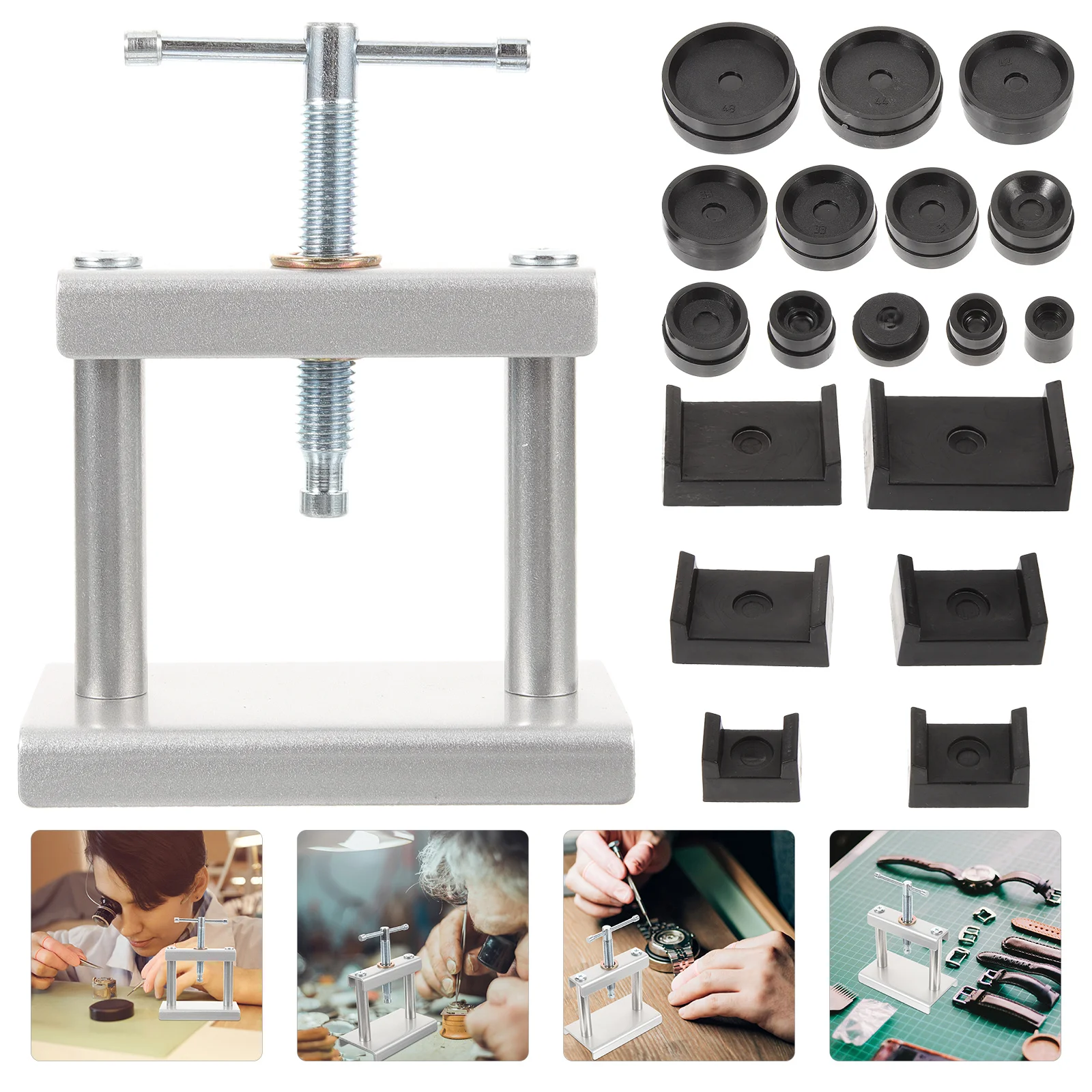 1 set di strumenti per pressa per orologi a spirale per la rimozione della copertura posteriore e il kit di riparazione dell'orologio di ricambio con stampi chiudiporta professionale