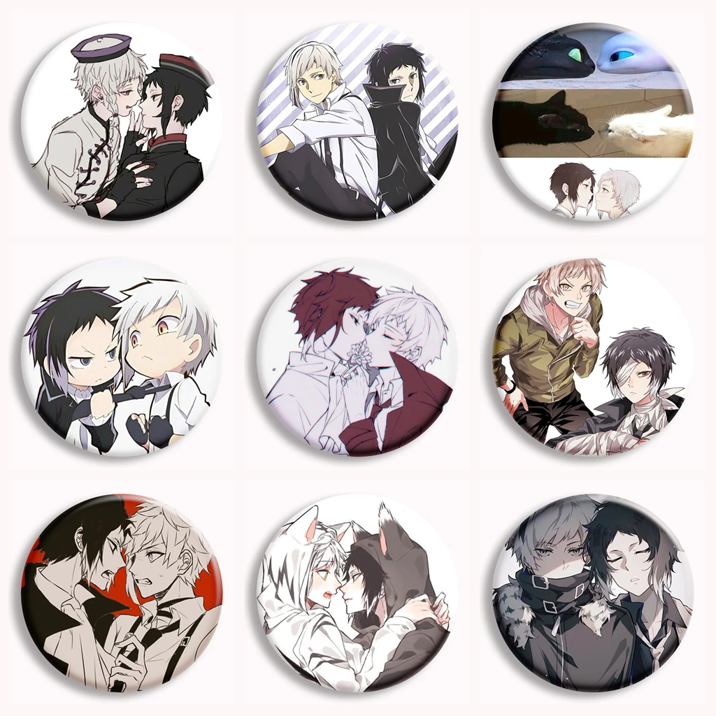 Ryunosuke Akutagawa x Atsushi Anime Pin de botón suave perros callejeros Bungou broches Fanart insignia bolsa decoración Fans coleccionar regalos