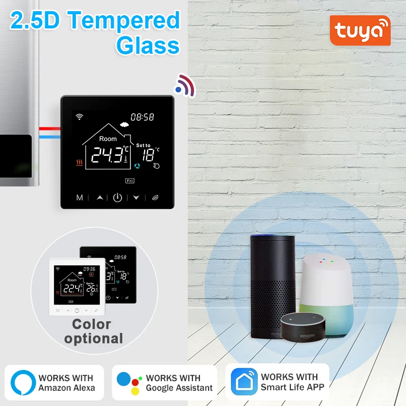 Tuya WiFi Smart Thermostat Touch Screen Electric Floor Heating Cable Water/Gas Boiler Temperature Remote Controller Alexa Google