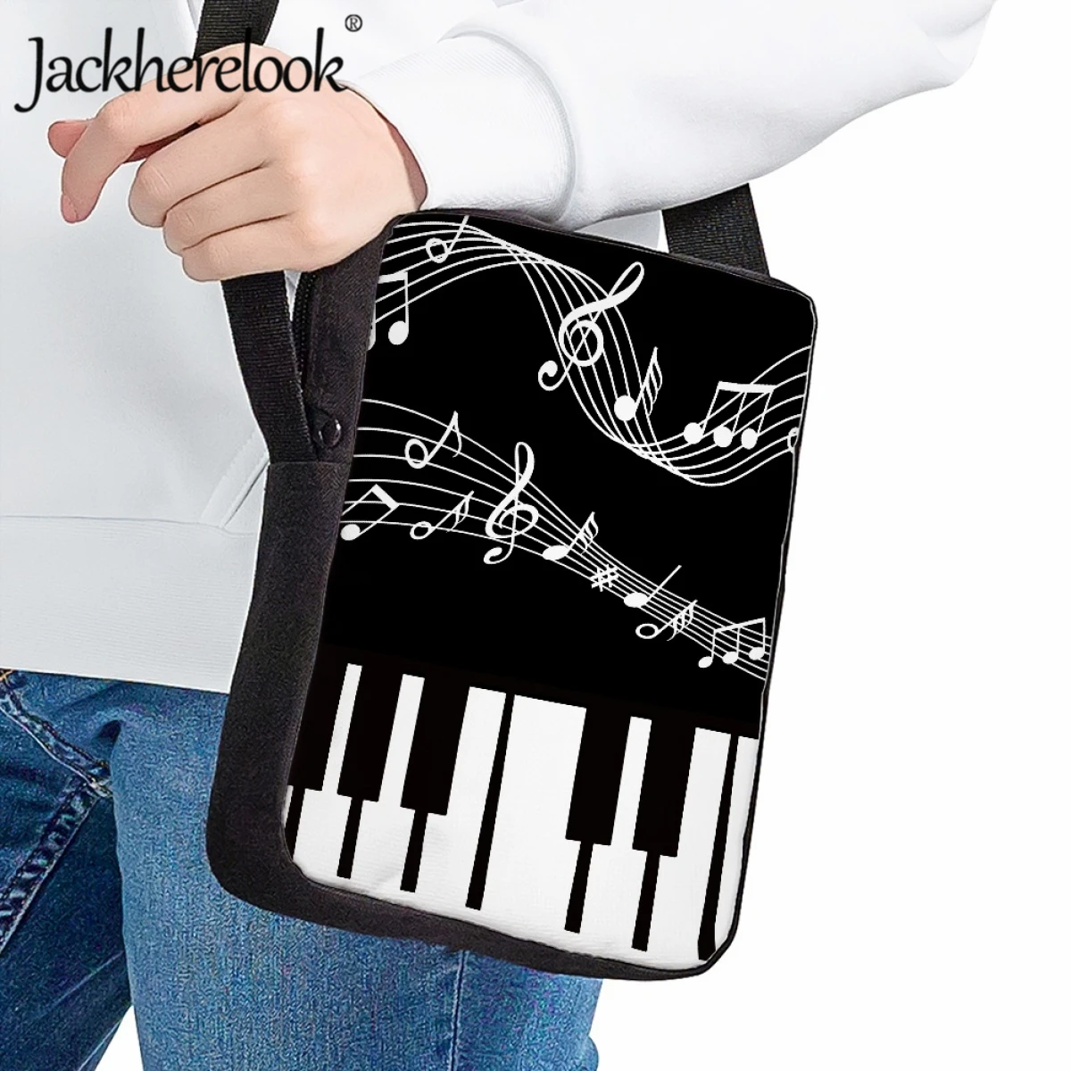 Jackherelook Piano Key Notes Design Messenger Bag para Crianças Pequena Capacidade Bookbag Almoço Bag Criança Meninos Meninas Viagem Shoulder Bag