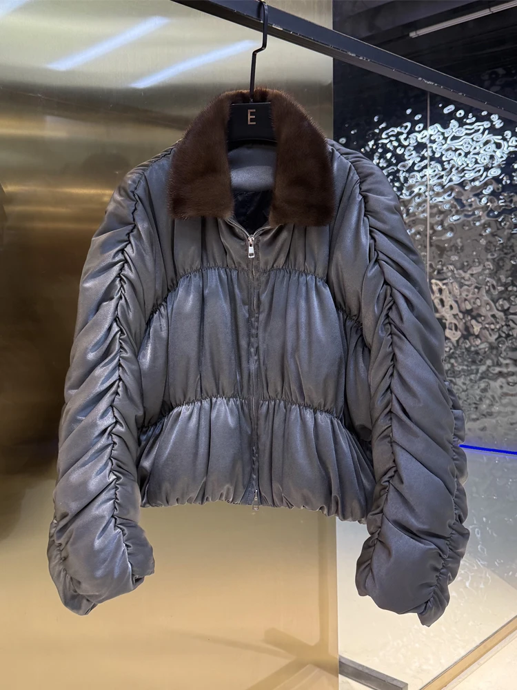 

Sle Purple Mink Fur Collar down Jaet 90 White Goose down Warm Casual Long Sve Zipper Closure Regular Length