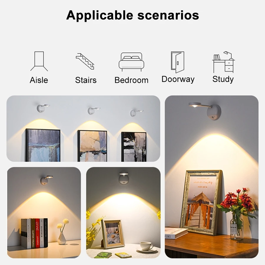 Led Motion Sensor Night Light Usb Rechargeable Induction Wireless Dimmable Wall Lamp For Kitchen Bedroom Living Room Mural Light