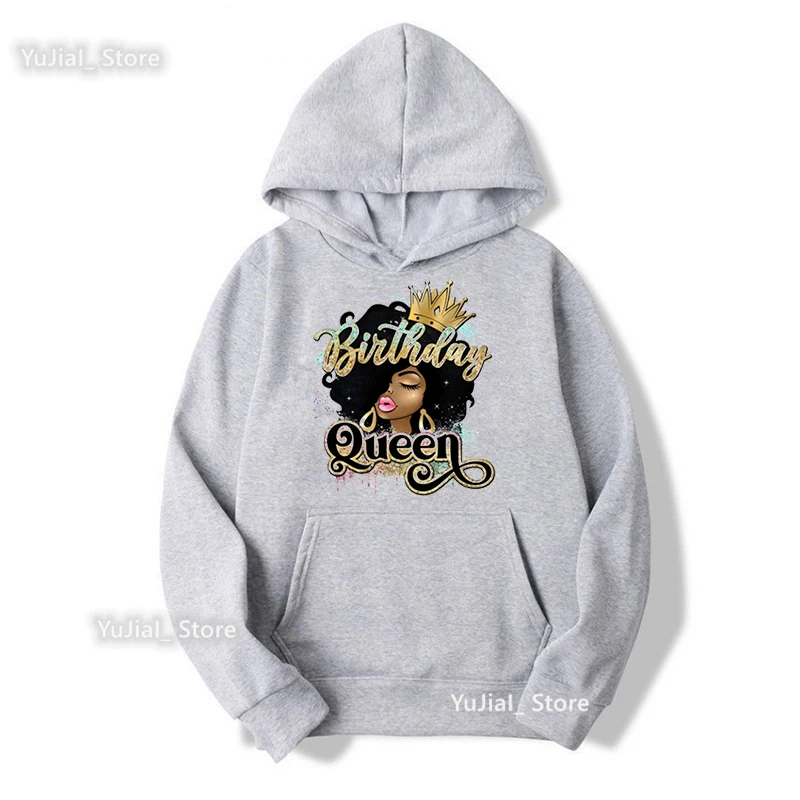 Watercolor Birthday Queen Graphic Print Cap Hoodies Women Winter/Spring/Autumn Clothes Black Girls Magic Sweatshirt Femme Coat