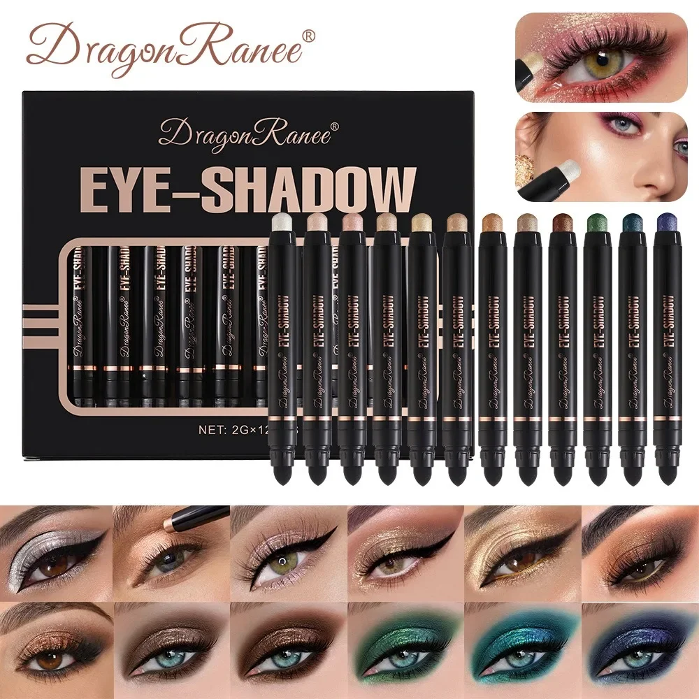 12 sztuk rozświetlacza zestaw kredek do cieni do powiek metaliczny brokat zielony fioletowy paleta cieni do powiek w sztyfcie Eyeliner Pen leżący jedwabnik makijaż