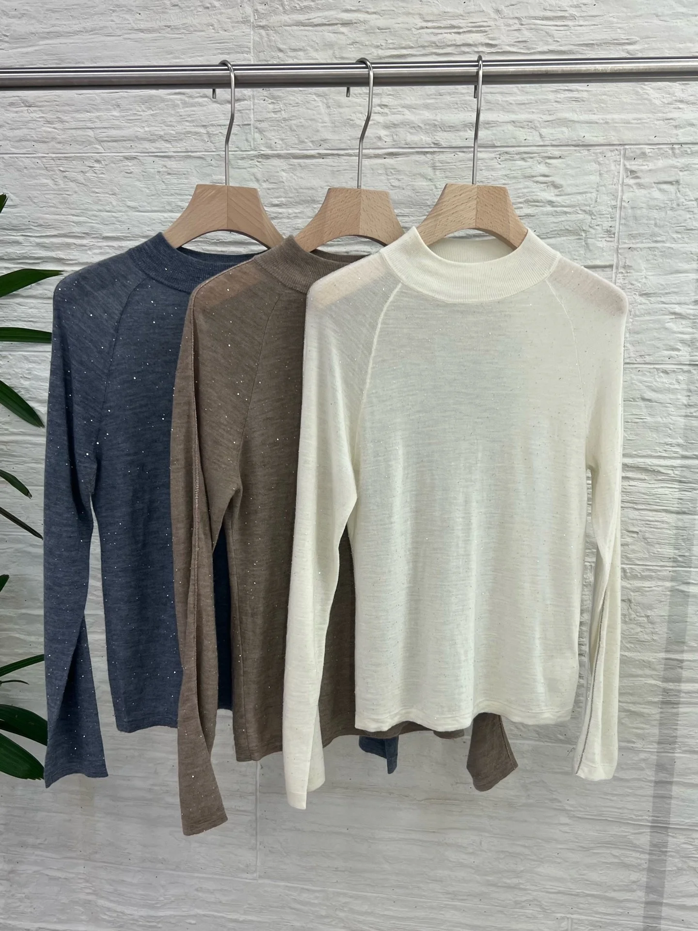 

Women's Knitted Long Sve Camere Sweater f High Collar Beadwork Slim Fit Casual Sle Faionable Base Layer Top