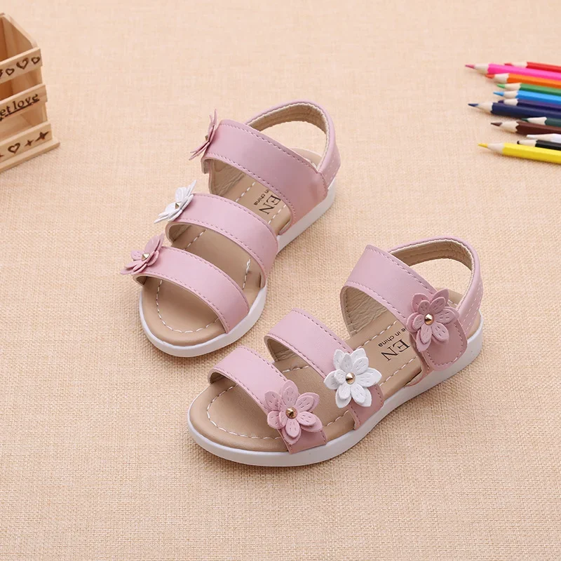 Girls Sandals Fashion Flower Princess Shoes New Summer Kids Sandals Children Flat School Shoes Soft Sole Baby Girls Casual Shoe