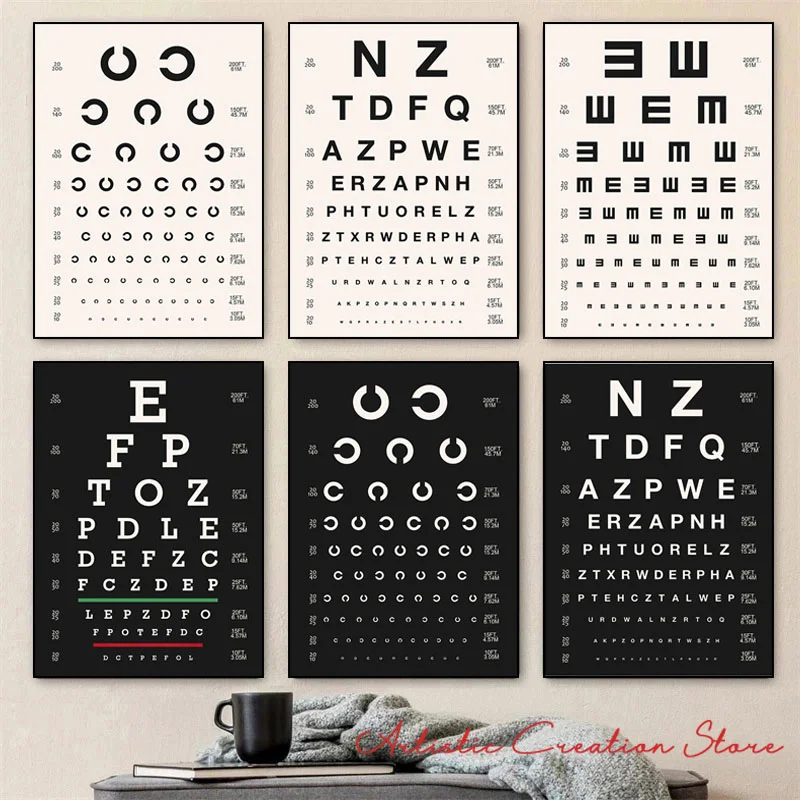 Tables Visual Acuity Eye Exam Chart Test Posters Prints Wall Art Canvas Painting Wall Pictures for Nordic Famil Hospital Decor