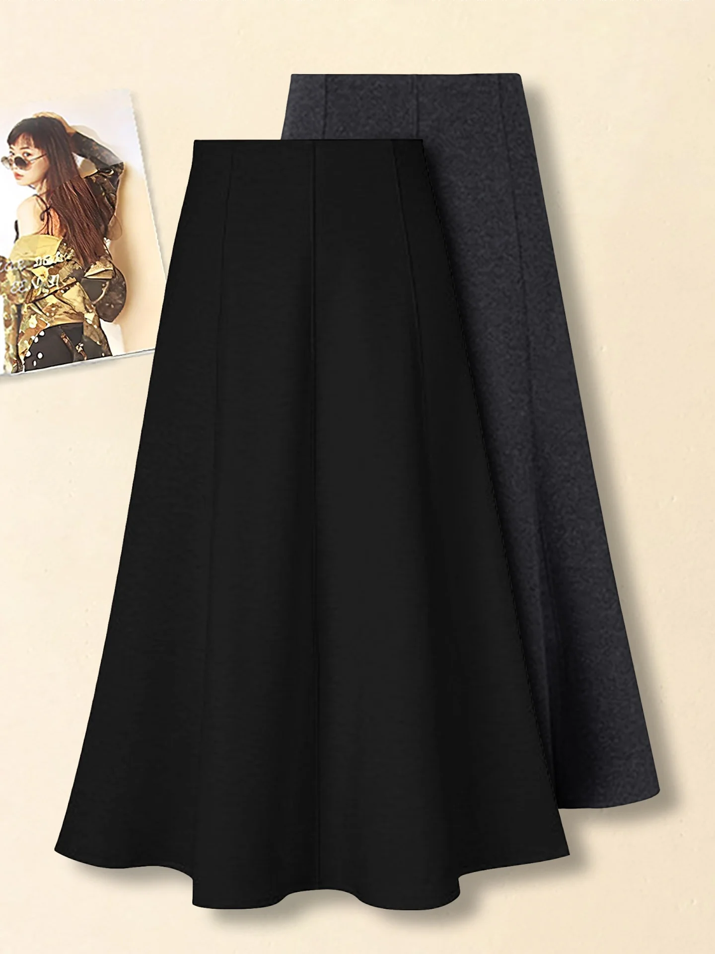 

High Waist A-Line Skirt Women's Autumn Winter Thickened Woolen Fleece Inner Slimming Midi Umbrella Skirt