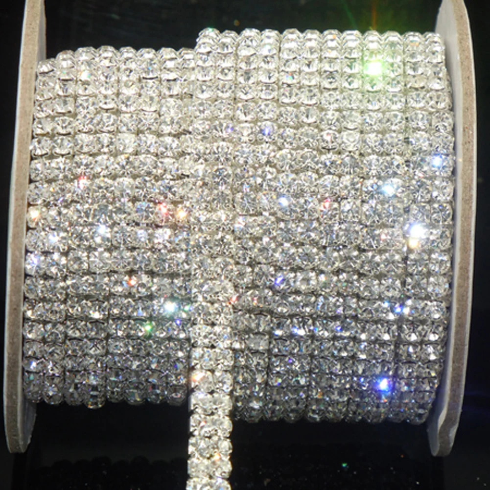 Silver Rhinestone Close Chain Trims for Crafts