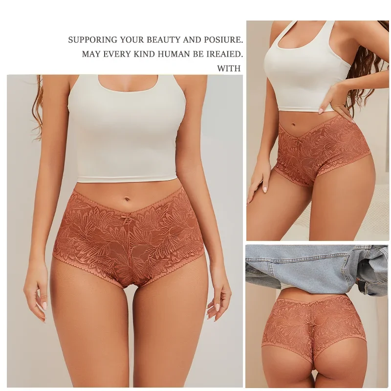 3Pcs Women's Seamless Lace Briefs Women Plus SizePanties Solid Color Breathable Underwear Female Low Waist Soft Lingerie S-XL image 4