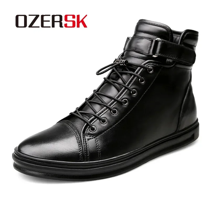 OZERSK Brand Men Boots Autumn Winter Warm Leather Snow Boots Sneakers High Top Rubber Ankle Boots Men Casual Shoes Size 38~48