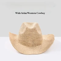 Handmade Raffia Straw Sun Hat for Women Wide Brim Crochet Cowboy Hat with Adjustable Velcro and Memory Wire Summer Beach Hat - Image 3