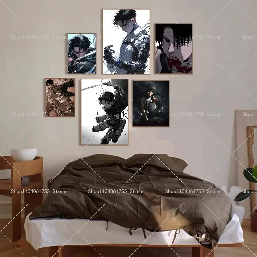 Anime Attack on Titan Levi Ackerman Poster Self-adhesive Art Waterproof Paper Sticker Coffee House Bar Room Wall Decor