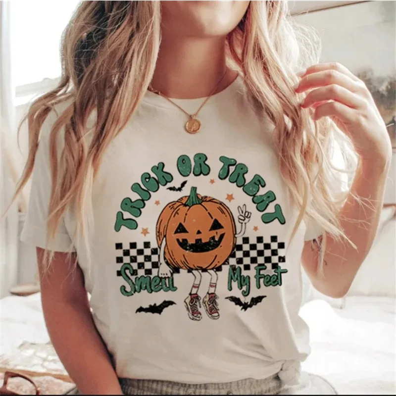 Short Sleeve Graphic T Shirts Print Cotton T Shirt Letter Cartoon Halloween Autumn Casual TeeClothes Trend 90s High Quality