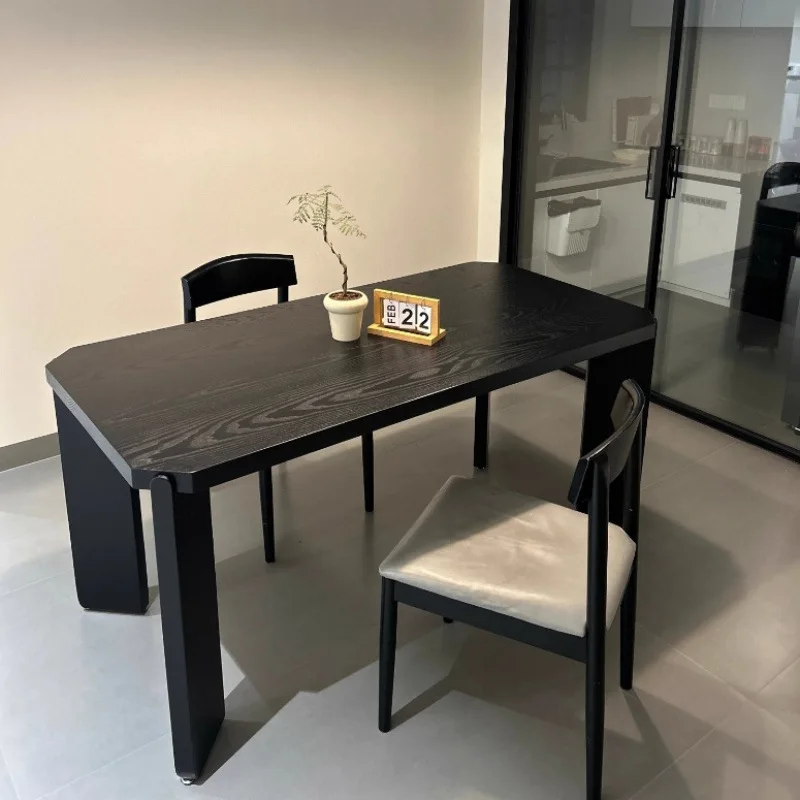 Black solid wood dining table, household simple dining table, long negotiation , designer office workbench