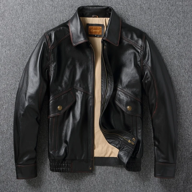 

2025 новый стиль, мужская кожаная куртка большого размера, мужская мотоциклетная большая версия, свободный летный костюм, пальто из воловьей кожи с чистым шаром головы