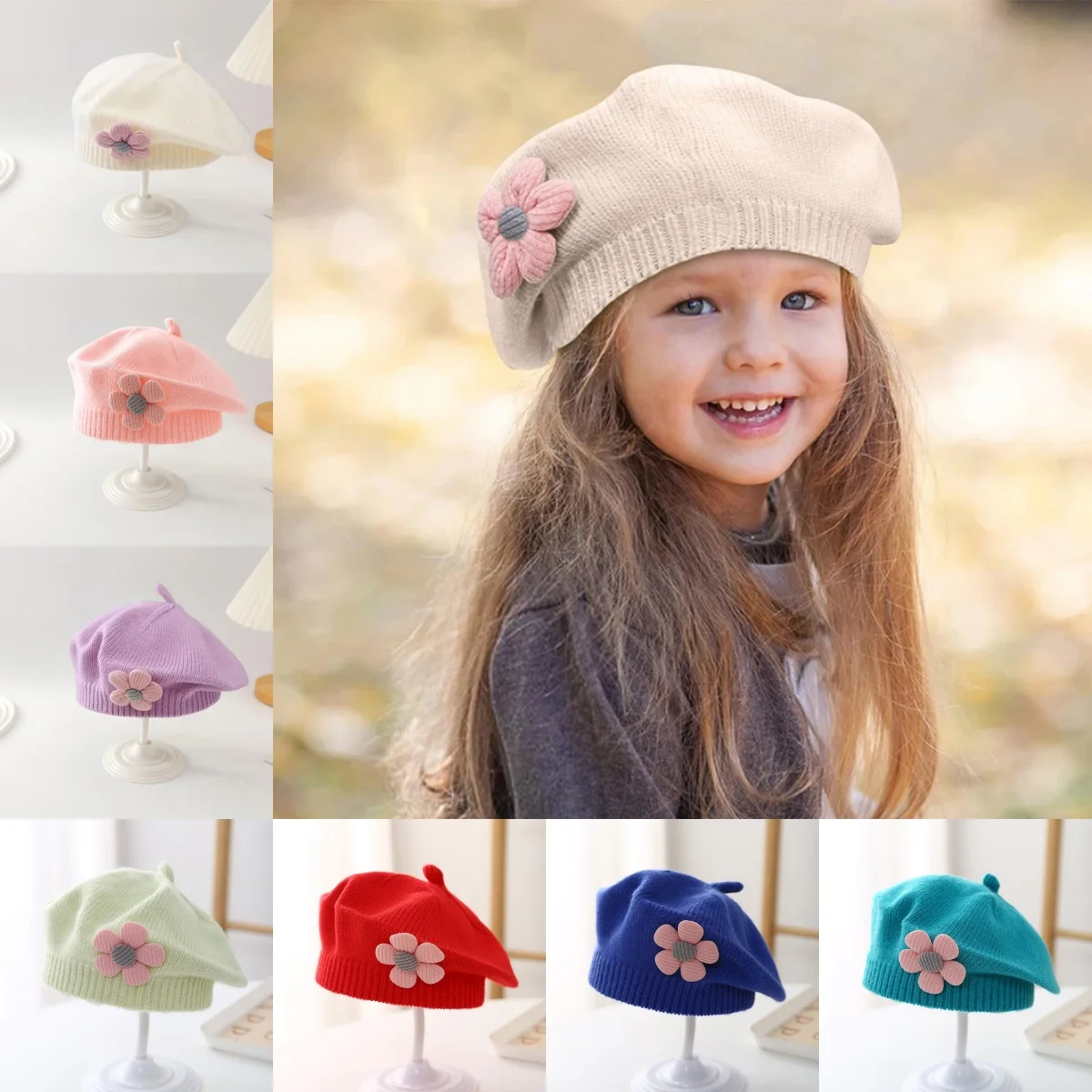 

Baby Girl Hat Kids Knitted Beret Hats for Girls Fashion Spring Winter Children Cap Baby Accessories 0-4Y ﻿