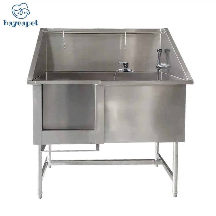 Bathtub for Pet SPA Shower Large Dog Grooming Bath Tub Stainless Steel Wooden Case Silver Sustainable 1 Set Bathing Products 69