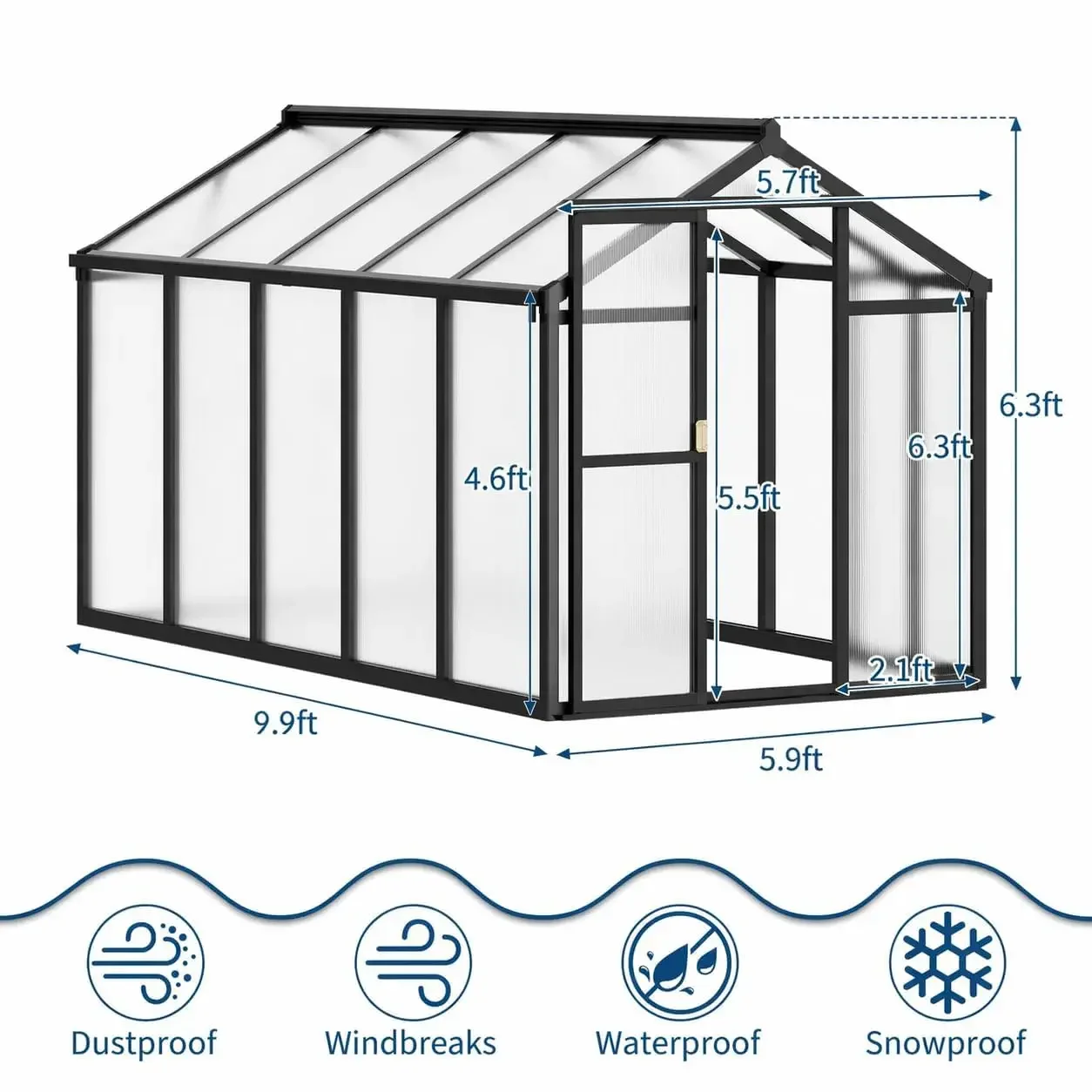 6x10 FT Greenhouse, Easy Assembly Aluminum Polycarbonate Greenhouses for Outdoors with Roof Vent, Large Aluminum, Customized