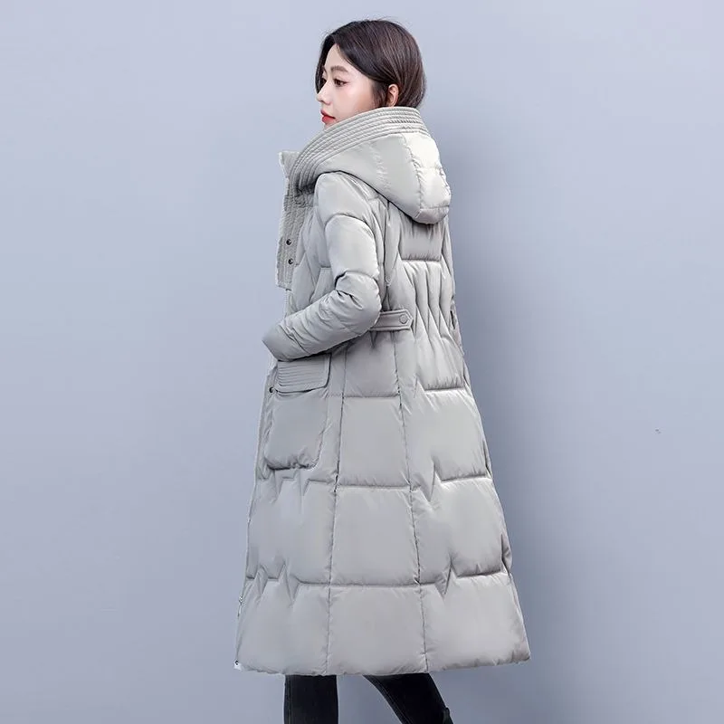 

New Women's Version Long Down Cotton Jacket Autumn Winter Warm Padded Jacket Female Detachable Hooded Parka Cotton Clothes 4XL