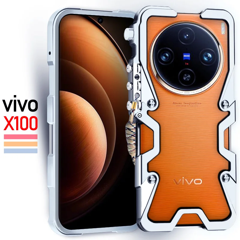 Luxury Armor Metal Aluminum Phone Cases Bumper For Vivo X100 Pro/ X100 Cover Mechanical Purely Handmade Skull Case