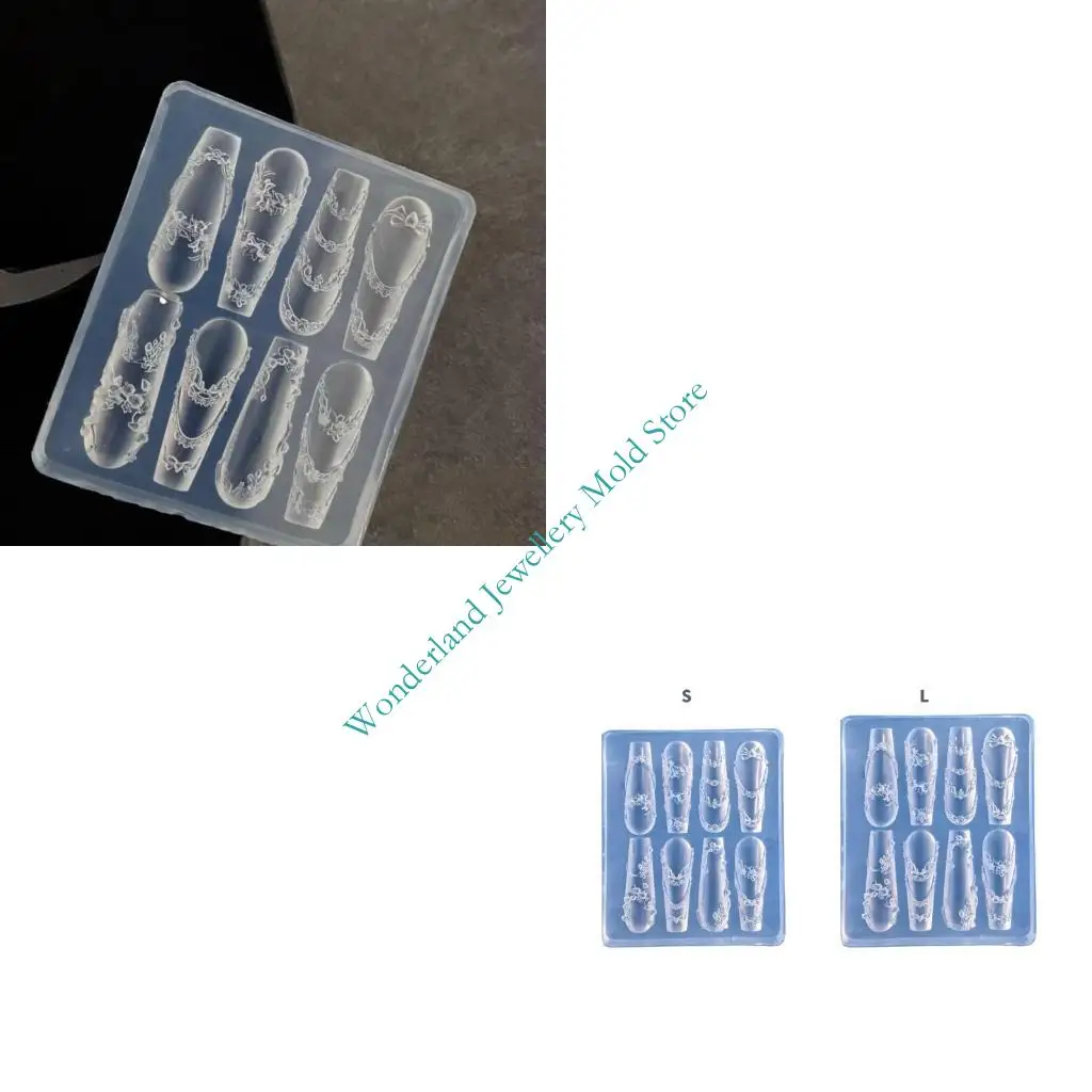 H7EB Clear Silicone Nails Molds for Frame Decorations Elastic Reusable Template Craft Tool with Intricate Sculpted Patterns