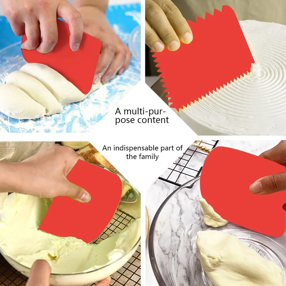 3pcs/set Red Decorating Tool Baking Dough Cutting Scraper Plastic Dough Scraper Thickened Three-Piece Cream Scraper image 5