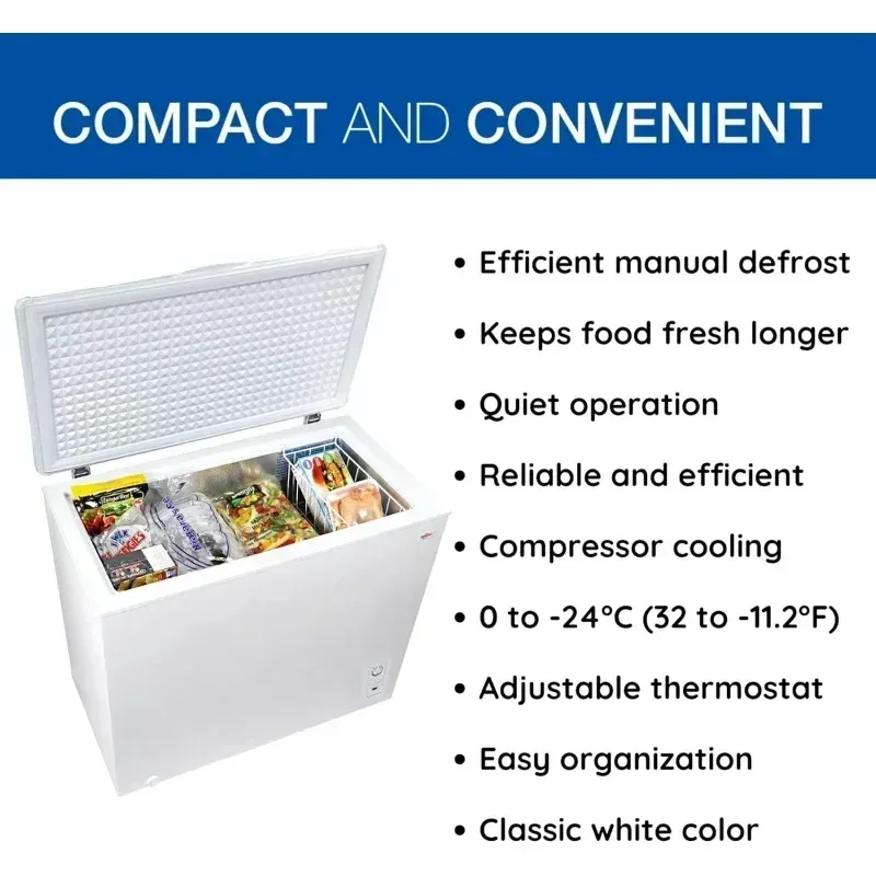 فريزر صدر كبير من TGBFKoolatron، 7.0 قدم مكعب (195 لتر)، أبيض، تجميد عميق يدوي، سلة تخزين، ظهر مسطح موفر للمساحة، علي