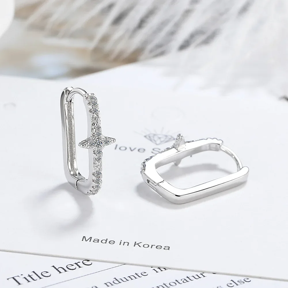 New star oval earrings 925 sterling silver earrings micro-paved zircon 18K electroplated earrings for women's charm jewelry