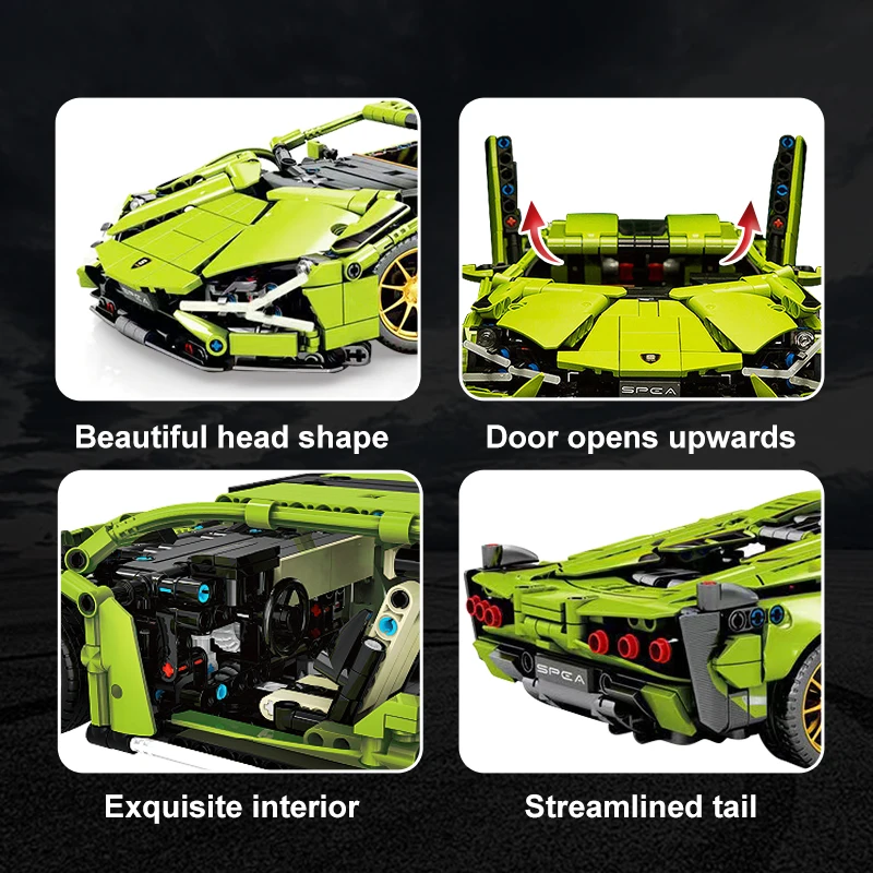 Technical Super Speed Green Lamborghinis Sports Car Model Building Blocks Famous Vehicle Assemble Bricks Kid Toys for Adult Gift