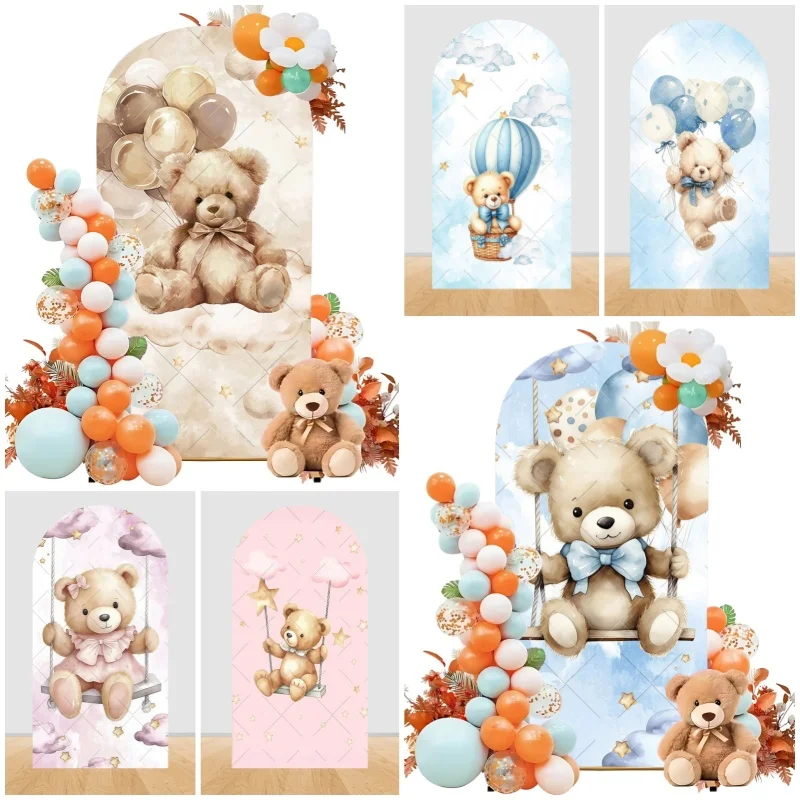 

Little Bear Arch Covers Photography Backdrop Baby Shower 1st Birthday Arched Background Party Decors Photo Photographic Props