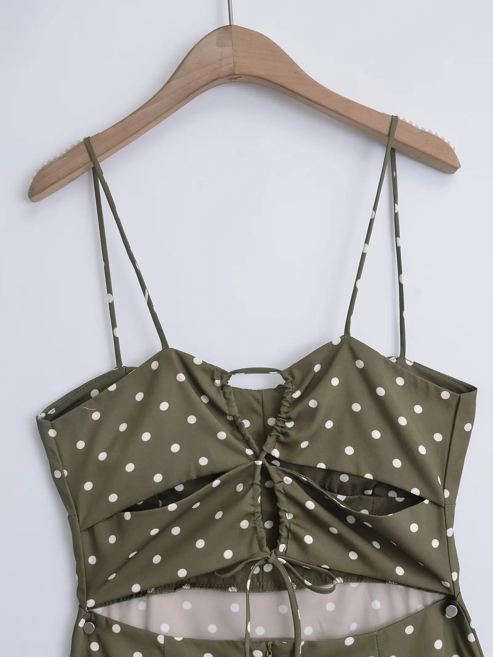 KONDALA 2025 Holiday Party Donna Green Dot Dress Pieghe Cerniera Slim Abito lungo a canotta Moda femminile Chic Abiti