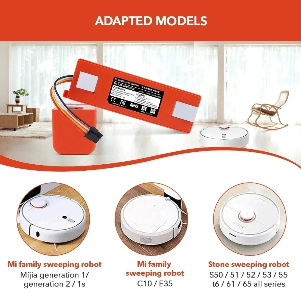 Batería de iones de litio para aspiradora robótica, accesorio de repuesto Original de 14,4 V para Robot Roborock S50, S51 y S55