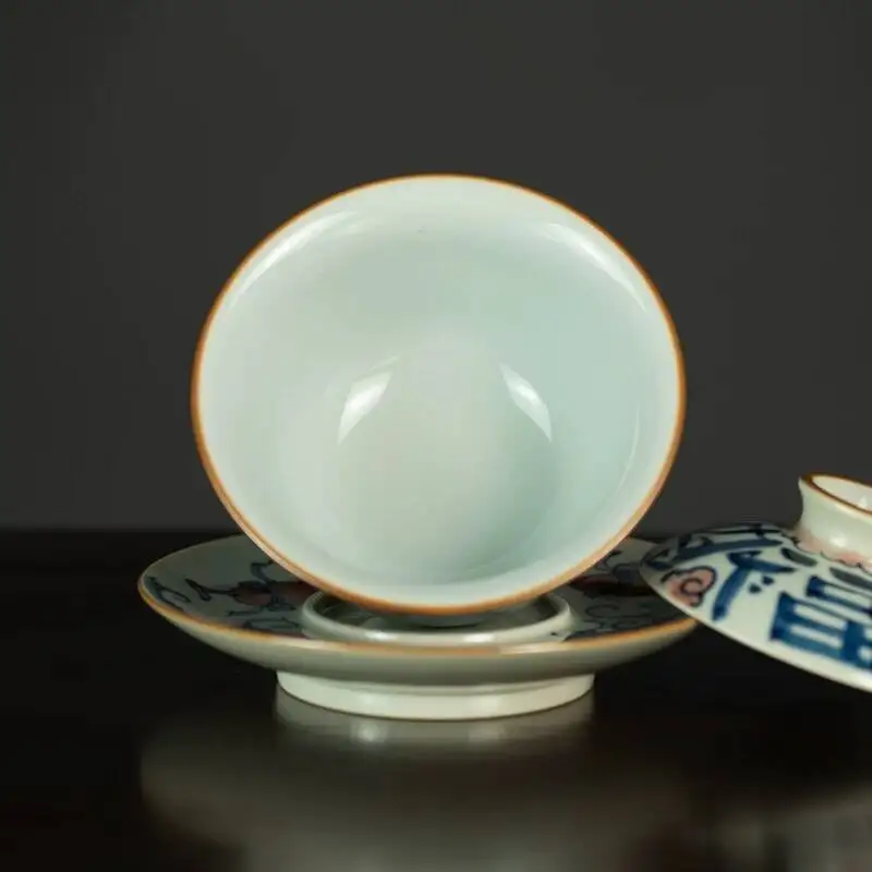 Sacred Mountain National Style Hand-Painted Creative Ceramic Set Tea Cup Antique-Style Wood-Fired Blue And White Three-Piece