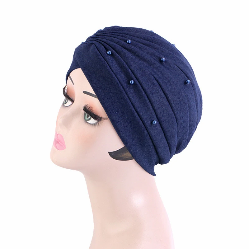 Women Folds Beaded Muslim Turban Scarf Fashion Islamic Inner Hijab Caps Arab Wrap Female India Hat Femme Musulman Turbante Mujer