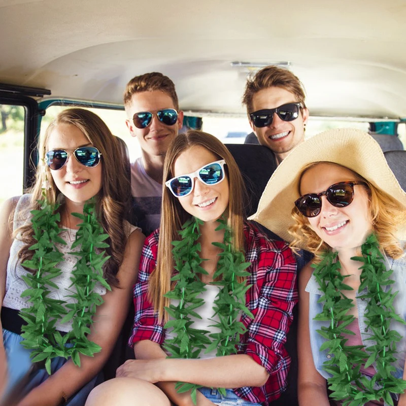 1/4Pcs Hawaiian Artificial Leaf Wreath Green Leaves Headband Bracelets Necklace Summer Beach Birthday Wedding Party Decorations - view 5