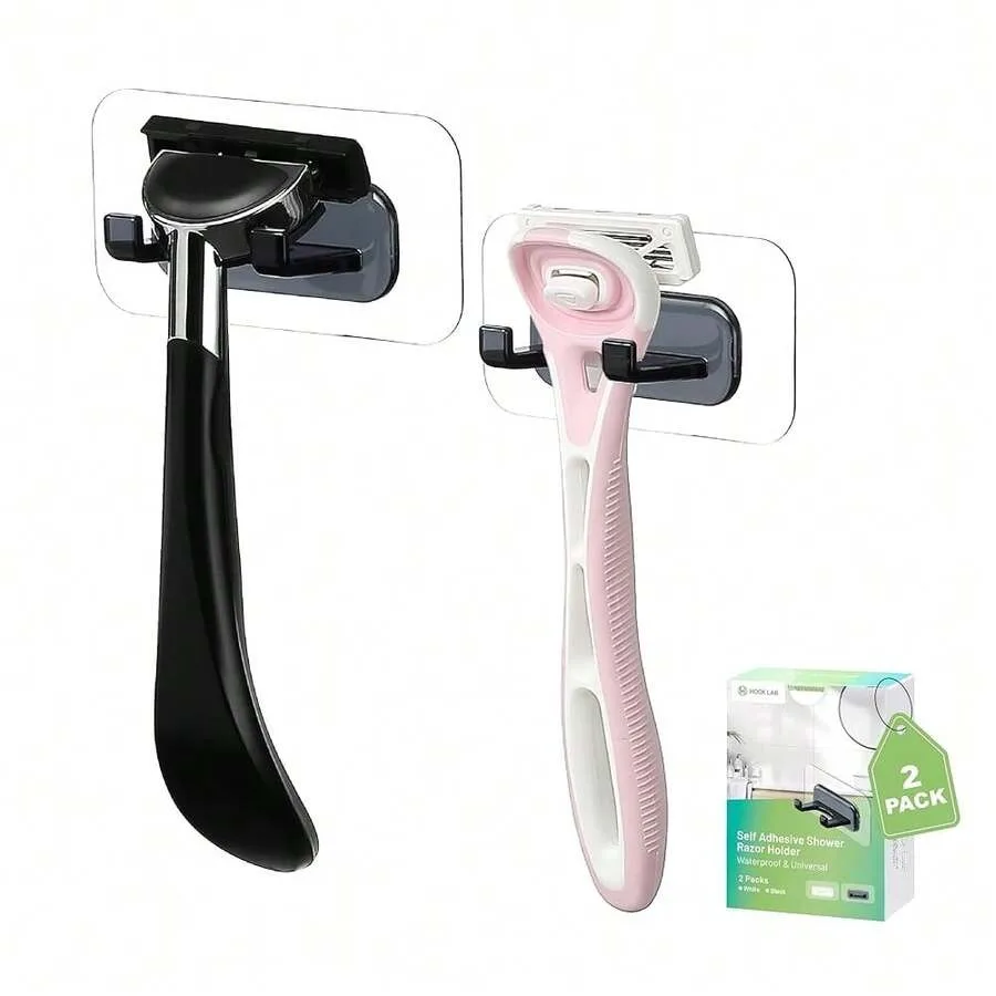 

Hook LAB Se--Adhesive Shower Razor Holder, 2-Pack, Removable and Reusable Waterproof Hooks, For Towels, Bath Accessories, Kitch